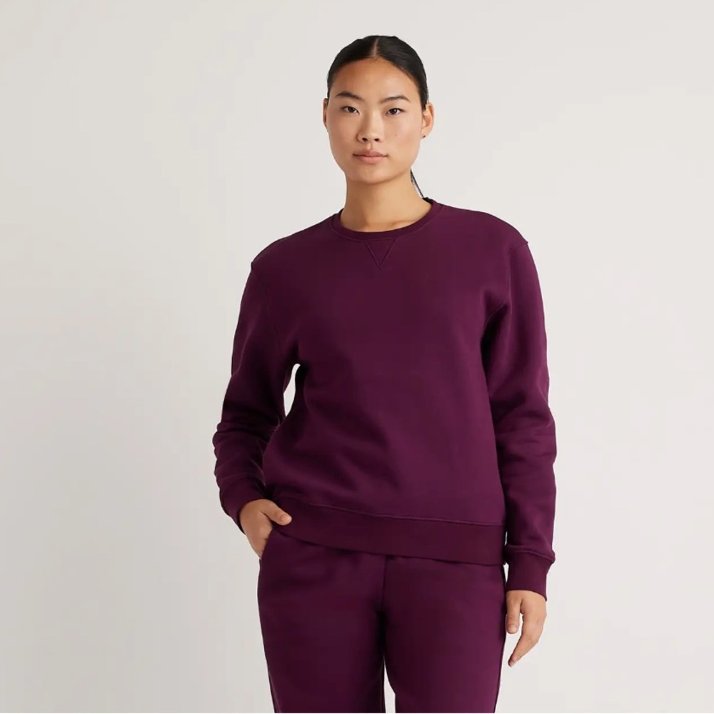 Brand New Quince Organic Heavyweight Fleece Crewneck Sweatshirt in Plum, Small